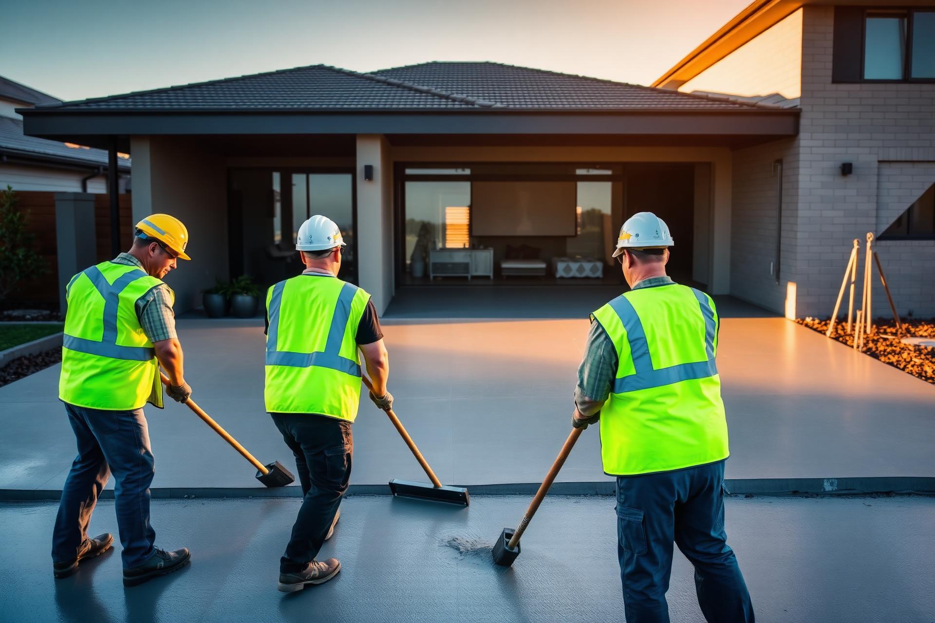 Concreting crew finishing a residential slab in NSW
